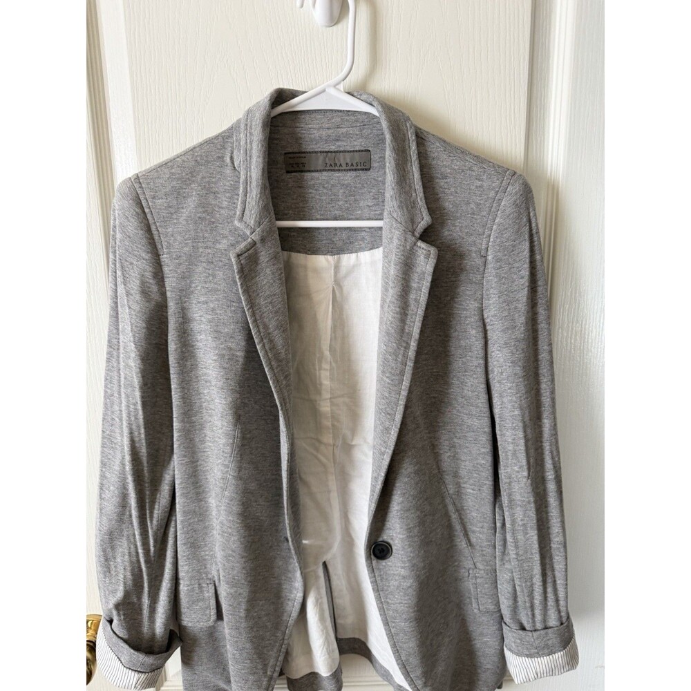 ZARA Basic Gray Knit Blazer | Size M | Ruched Sleeve